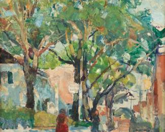 Lot 1042 | Nancy Maybin Ferguson (American, 1872-1967) Oil on Board 'A Quaint Street' H 11.9" W 12"