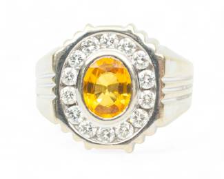 Lot 5 | Sapphire and Diamond Ring, Size 10 1/2 14K White Gold 9.7g