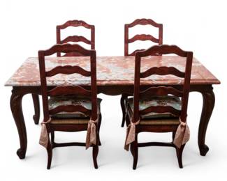 Lot 100 | Country French Marble Top Dining Table & Four Chairs H 30" W 71" Depth 35.5" 5 PCS