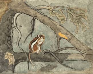 Lot 1050 | Charles Culver (American, 1908-1967) Watercolor, Pastel, Charcoal on Paper 'Chipmunk' H 20.3" W 26.3"