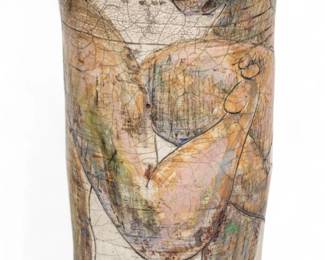 Lot 66 | Mark Chatterley (American, Michigan, 20/21st C.) Raku Ceramic Vase H 40" Dia. 16"