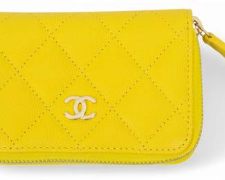 Lot 33 | Chanel (French) Caviar Classic Coil Purse (Yellow) H 3" W 4.3"