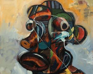 Lot 1010 | George "Afedzi" Hughes (Ghanaian, B. 1962) Acrylic And Oil on Canvas, 1999, 'Head-Red-Virtuoso' H 32.5" W 31.5"