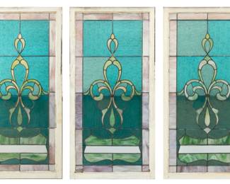 Lot 97 | American Leaded Art Glass Windows, Ca. 1920s-30s H 57" W 26" 3 PCS
