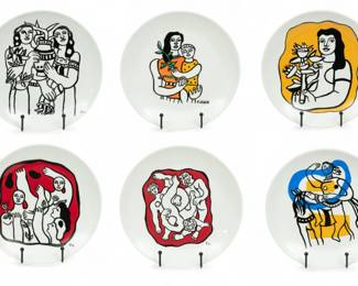 Lot 1018 | After Fernand Léger (French, 1881-1955) Porcelain Plates Dia. 9.7" 6 PCS