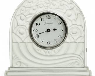 Lot 28 | Baccarat (French, Est. 1764) Crystal 'Basket of Abundance' Desk Clock H 6.5" W 6.3"