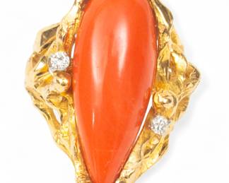 Lot 18 | Coral and 14K Gold Ring, Size 9 1 PC