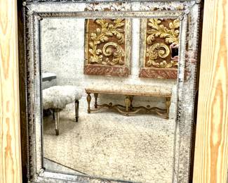 Mid 20th century. Cushion - Shaped Mirror with Hand Blown & Etched Decoration. French c. 1940 from Lee Calicchio, NY