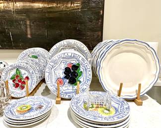 Gien "Oiseau Bleu" and "Filets Bleus" Dinner, Salad & Bread Plates
