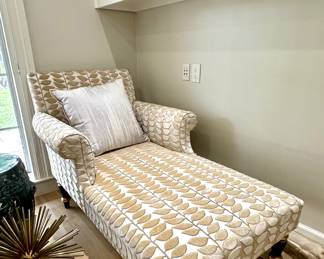 Pair of Madeline Stuart Collection Custom Tigertail Lounge Chairs with Gilded Base and Custom Fabric