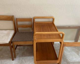 End Table, Cart With Wheels, 2 Chairs 