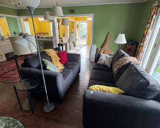 Sofa. Love seat. Lamps. Table lamps.