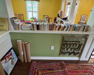Books. Big rug. Artwork. Knick knacks.