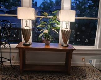 Mission Oak Table and lamps