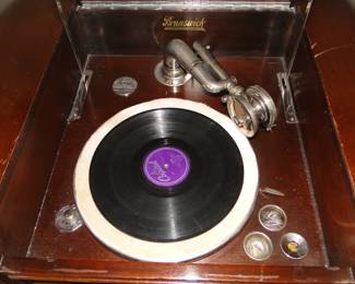 inside of Antique Brunswick Record Player