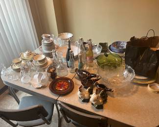 . . . retro items and nice china set -- Formica table