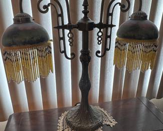 Vintage Lamp w/ reverse hand painted glass shades