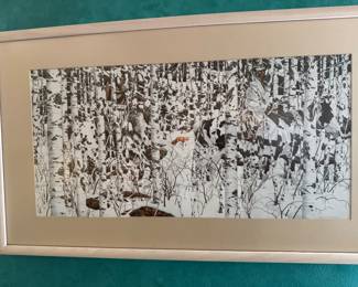 Bev Doolittle Print "Woodland Encounters" with Indians going through Birch with a Fox in "color"