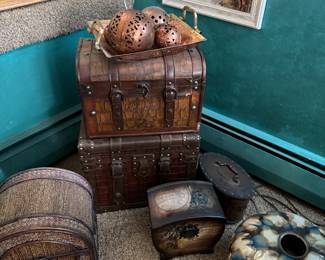 accent chest, boxes & pottery