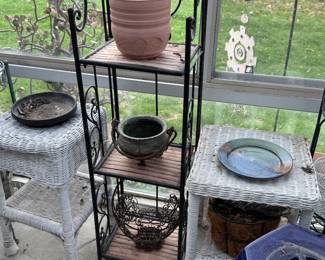 wicker tables & metal etagere planters