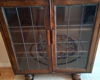 Antique, Leaded Glass Doors 3 Shelf Case