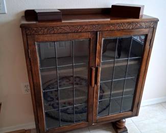 Beautiful European Wood Case, Leaded Glass Doors