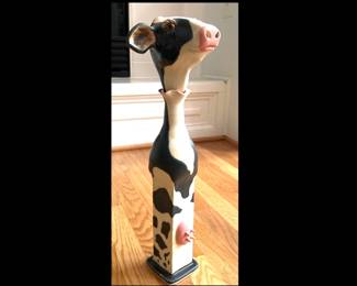 Lot 3654 Belted Galloway Cow Animal Pottery Bottle Local Artist Betsy Vaden