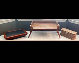 Lot 3823 Honey Rattan Folding Bed Tray Wood Lap Desk Woven Storage Box