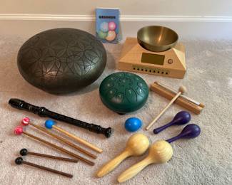 Lot 3598 Meditation Lot Tongue Drum Recorder Chime Maracas Alarm Clock