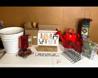 Lot 3774 Bird Feeders Garden Watering Cans Terra Cotta Watering Stakes Owls Carrots More