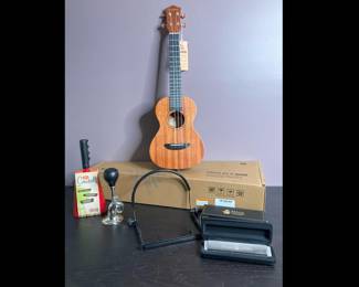 Lot 3563 Donner Ukulele Admiral Harmonica w Holder Cowbell Horn