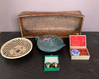 Lot 3543 Woven Baskets, Large Teapot, Oriental Chop Red Ink, Baoding Stress Balls