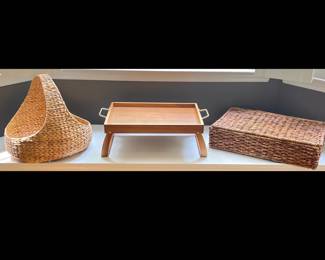 Lot 3822 Acacia Bed Tray Large Woven Basket Rectangular Woven Lidded Storage Box