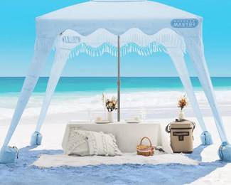 Lot 3768 Outdoor Master Beach Cabana with Fringe NEW