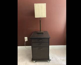 Lot 3546 Danish Office Cabinet on casters Crate and Barrel Lamp