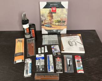 Lot 3545 Art Supplies Brushes, Pencils, Pens and Paper