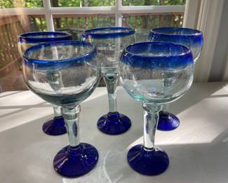 Lot 3885 Handmade Mexican Glass Margarita Wine Glasses