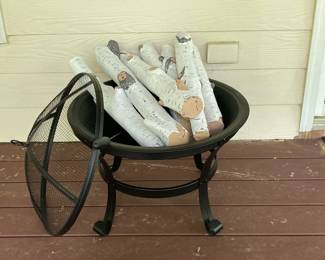 Lot 3796 Ceramic Birch Logs in Brazier