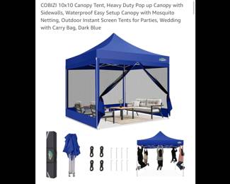 Lot 3705 Cobizi 10 x 10 Pop Up Canopy Dark Blue New in Box