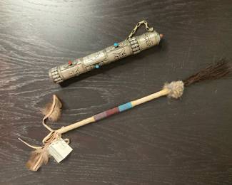Lot 3550 Tibetan Prayer Scroll Holder Native American Talking Stick