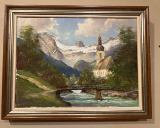 Lot 3729 St Sebastian Church Bavaria Germany Landscape Vintage Original Signed Oil Painting