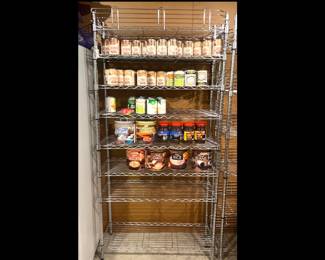 Lot 3901 Wire Storage Shelving Unit w Emergency Food Canned Food Coffee