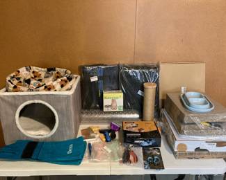 Lot 3807 Cat Travel Carriers, Scratchers, Deterrent Mats, Bed, Grooming Tools, Water Fountain