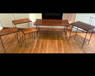 Lot 3585 Wood Metal Coffee and Side Table Nesting Tables