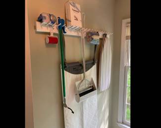 Lot 3523 Laundry Accessories mini ironing board, dust pan broom, steamer backing pad, Sweater Shaver