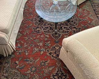 Heriz Serapi, 8’10” x 13’4”; the rug
has flat piling and is finely woven. There is extensive wear to the edges of the rug but it is beautiful!