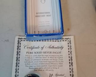 Solid Silver ingot with cert