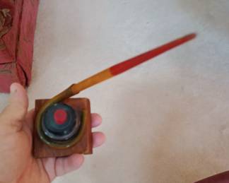 vintage inkwell and quill pen