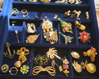 costume jewelry brooches, earrings, necklaces, and bracelets