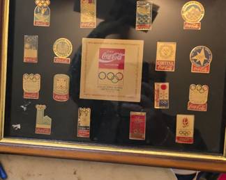 vintage Olympics framed pin collection